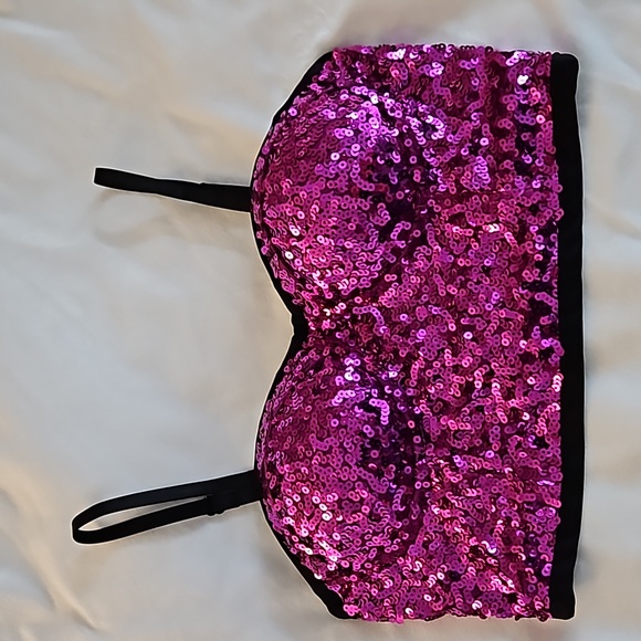 Fuchsia Sequin Bustier Bra Crop Top - Picture 1 of 6